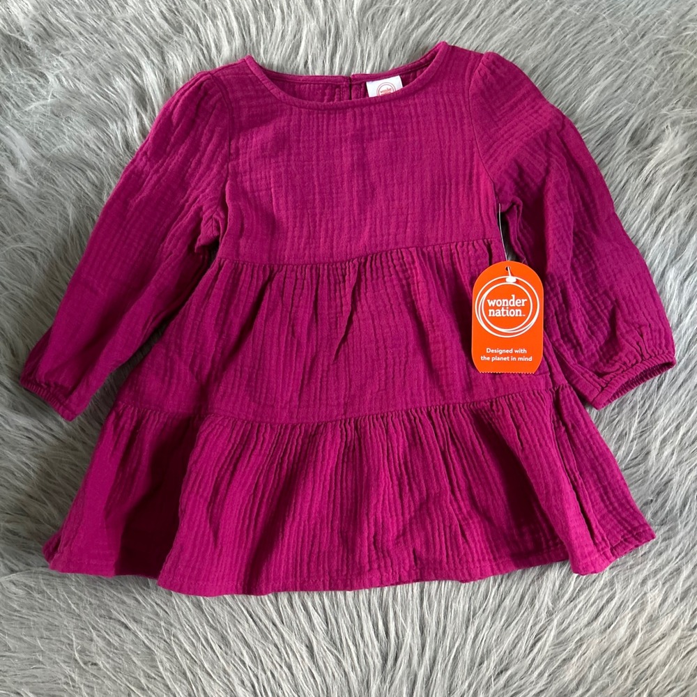 Wonder Nation Pink Woven Dress Baby Girls Size 12 Months NEW - Picture 1 of 6
